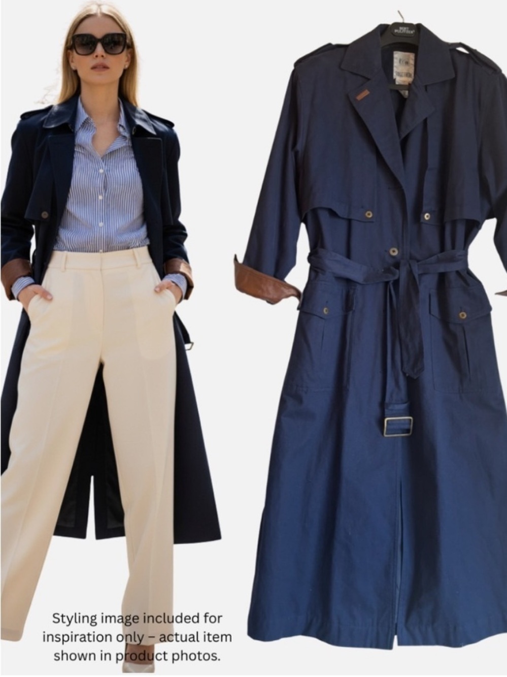 Vtg Together! Women's Military Trench Coat Long Duster Spy Coat Oversized 6 Blue